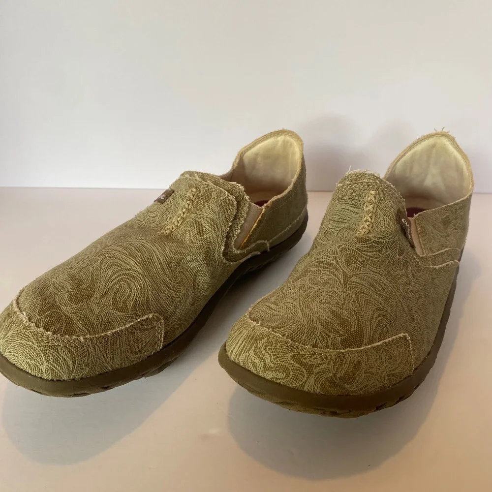 Cushe W Slipper II Women Size 11 Sand Tropic Green Paisley Canvas Slip On Shoes
